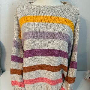 LOFT Women's Striped Sweater in Yellow, Purple, Brown, and Pink